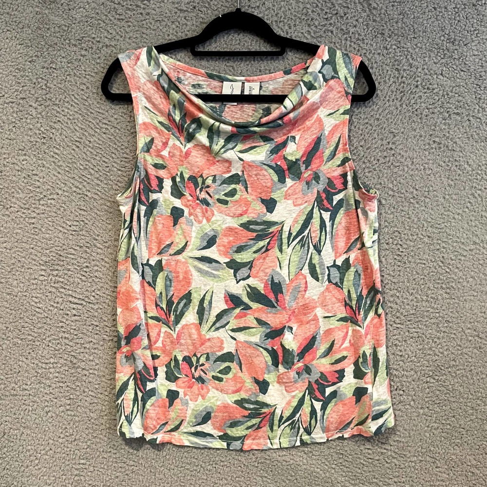 Joie Sleeveless Top Womens Large Pink Green Floral Linen Cowl Neck Casual